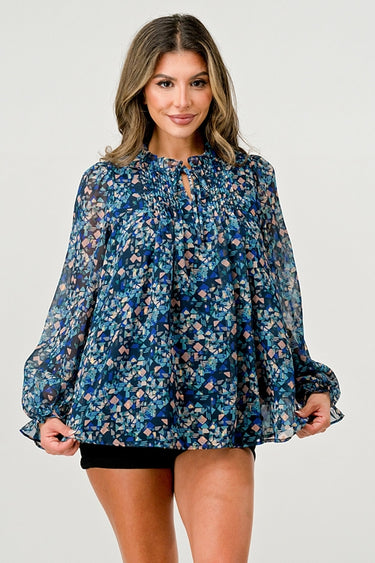 Long Sleeve Blouse with Smocked Detail